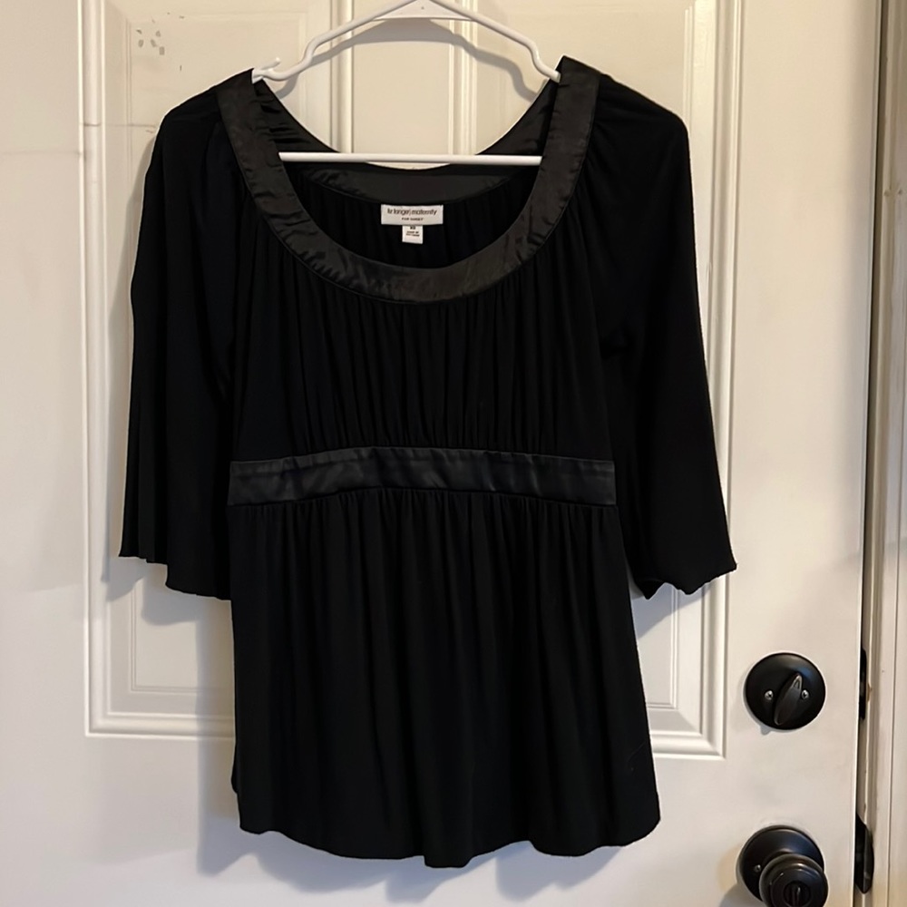 Black maternity blouse with satin collar and waist